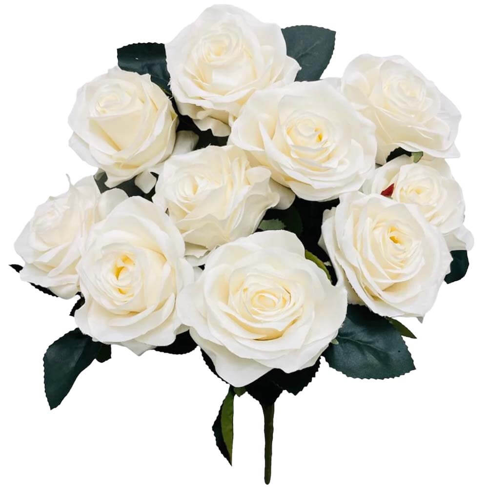 18 inch LA Balloons Open Rose Bush - White Silk Flowers