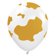 Kalisan 12 inch KALISAN SAFARI COUNTRY COW - WHITE W/ GOLD INK Latex Balloons 21259543-KL