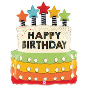 Betallic 26 inch HAPPY BIRTHDAY CAKE CANDLE STARS Foil Balloon 25212P-B-P