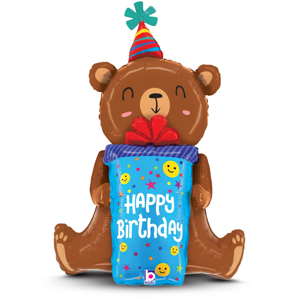 34 In Betallic Birthday Smiley T Bear Balloon 25360p