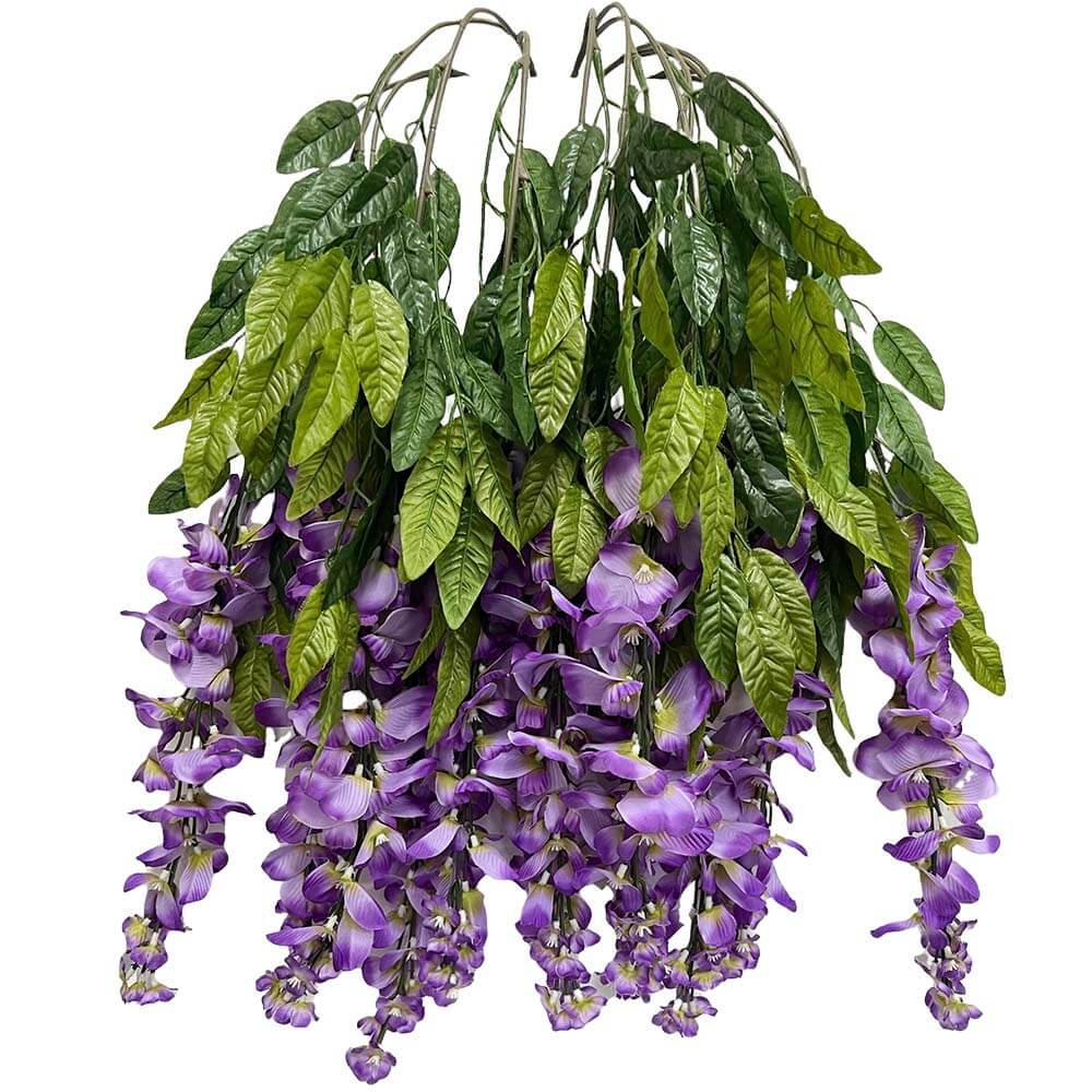 hanging plant with purple leaves 35 in Wisteria Hanging Bush Lilac Purple Silk Flowers