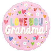 Anagram 18 inch LOVE YOU GRANDMA HEARTS & FLOWERS Foil Balloon 49209-01-A-P