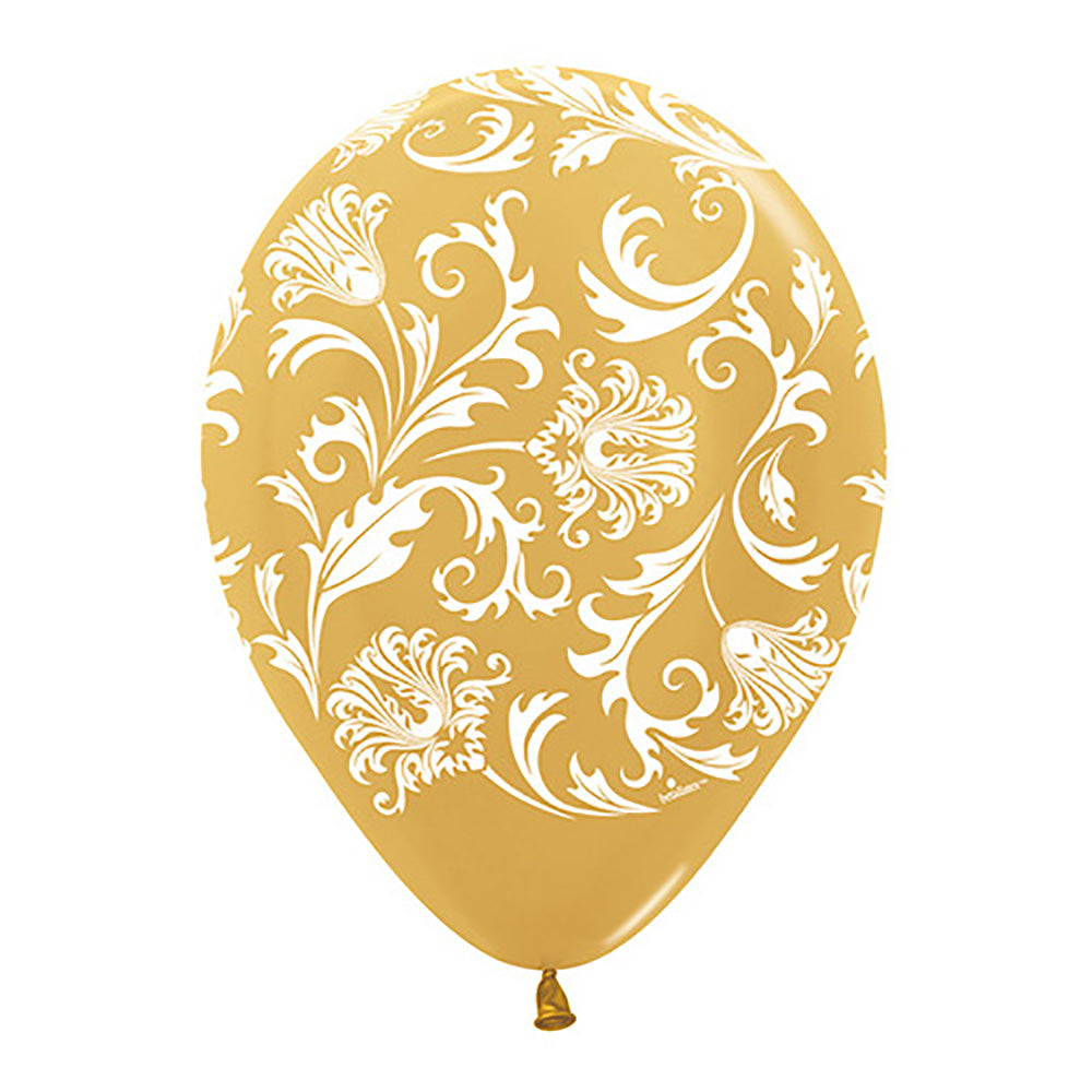 Sempertex 11 inch DAMASK - METALLIC GOLD Latex Balloons