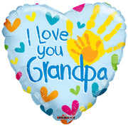 Kaleidoscope 18 inch I LOVE YOU GRANDPA HANDPRINTS GELLIBEAN HEART Plastic Balloon 88320-18S-K-P