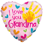 Kaleidoscope 18 inch I LOVE YOU GRANDMA HANDPRINTS GELLIBEAN HEART Plastic Balloon 88321-18S-K-P