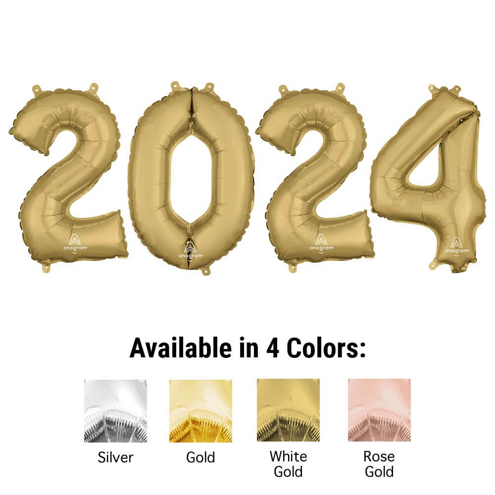 2024 New Year Balloons 16 Inch Gold Silver Rose Gold 2024 Graduation  Decorations