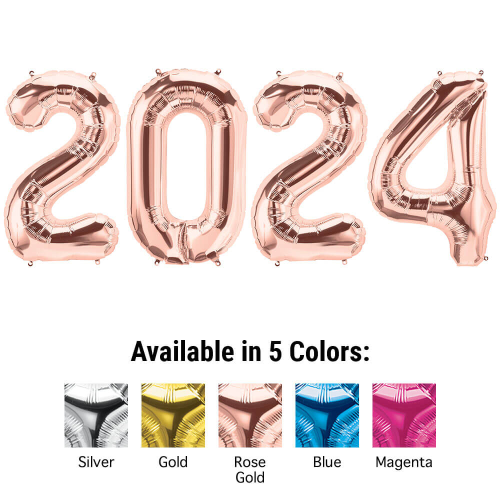 2024 New Year Balloons 16 Inch Gold Silver Rose Gold 2024 Graduation  Decorations