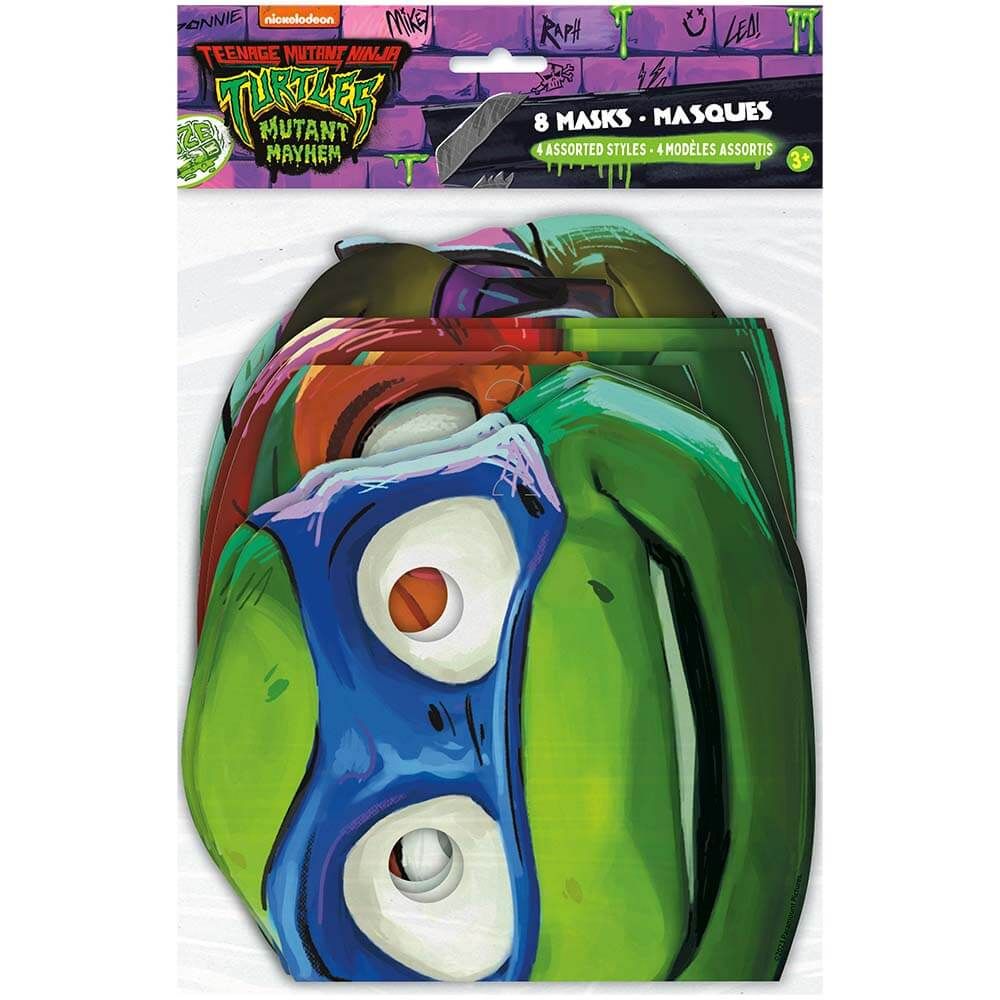 Unique TMNT Mutant Mayhem Party Masks 8 Pk 47928