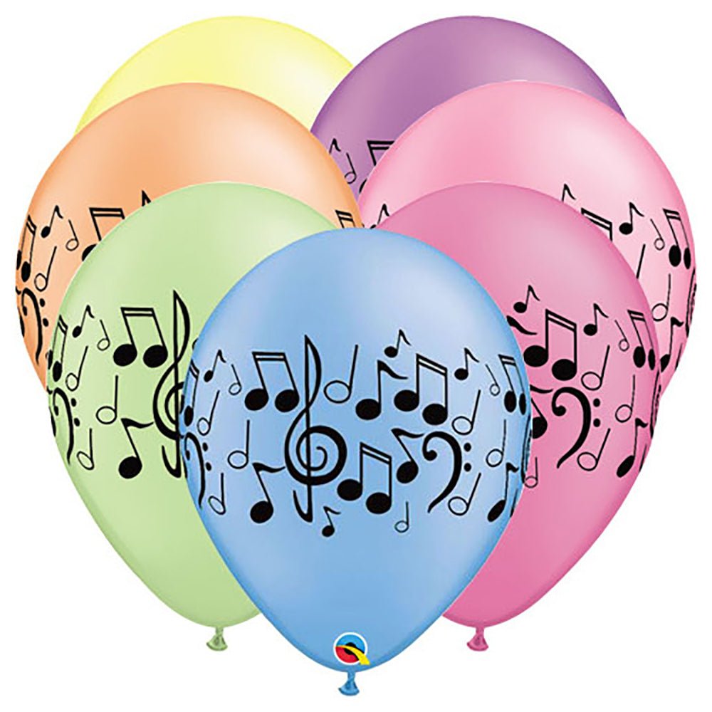 11 in Qualatex Neon Music Notes Wrap Latex Balloons - 11553 - LA