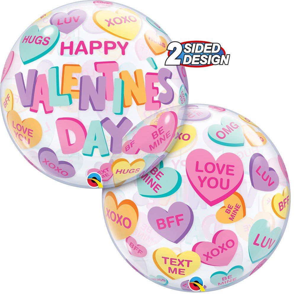 22in Qualatex Bubble Valentine Candy Hearts Bubble Balloon - LA