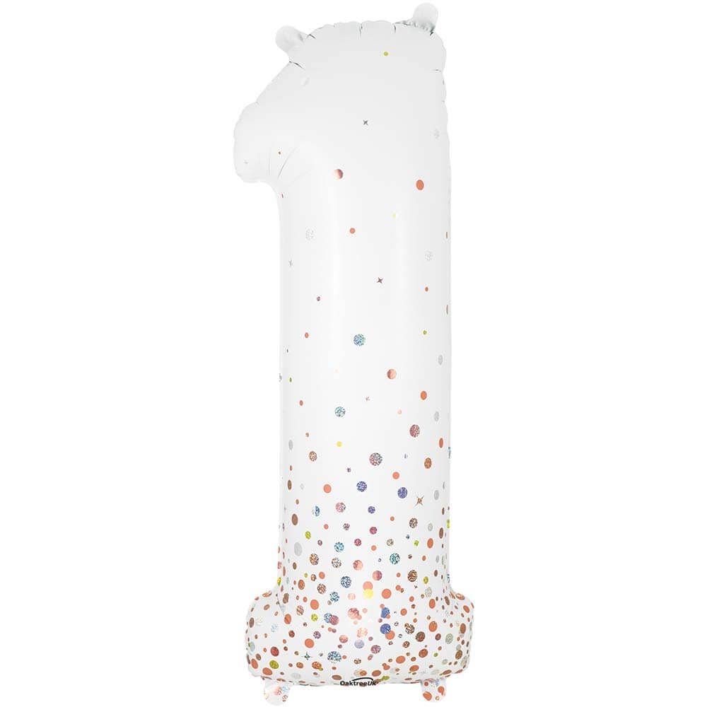 34 in Oaktree Number 1 Sparkling White Balloon 606814 - LA Balloons