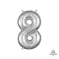 Anagram 16 inch NUMBER 8 - ANAGRAM - SILVER (AIR-FILL ONLY) Foil Balloon 33090-11-A-P