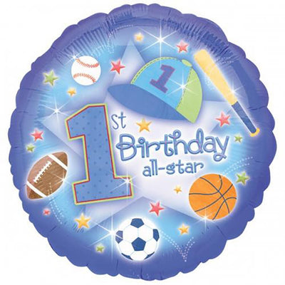 Anagram 18 inch FIRST BIRTHDAY ALL STAR SPORTS Foil Balloon 119126-02-A-U