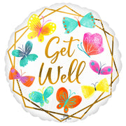 Anagram 18 inch GET WELL WHITE & GOLD Foil Balloon 43035-01-A-P