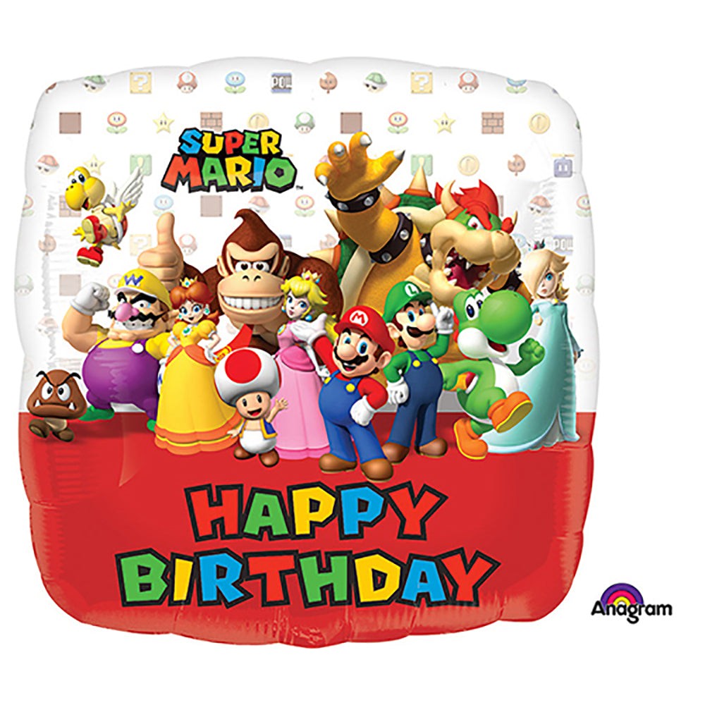 18 inch Anagram Mario Bros Happy Birthday Foil Balloon - 32009