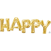 Anagram 30″ BLOCK PHRASE: "HAPPY" - GOLD (AIR-FILL ONLY) Foil Balloon 33755-01-A-P