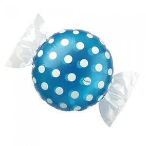 LA Balloons 18 inch CANDY W/ WRAPPER ENDS - LIGHT BLUE W/ WHITE POLKA DOTS Foil Balloon LAB565