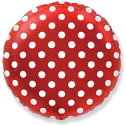 Party Brands 18 inch CIRCLE - RED WITH WHITE POLKA DOTS Foil Balloon 302998-PB-U