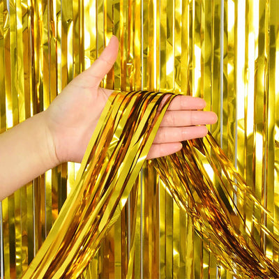 Party Brands 3ft X 6.5ft FOIL FRINGE CURTAIN - METALLIC GOLD Fringe Curtains 10150-PB