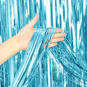 Party Brands 3ft X 6.5ft FOIL FRINGE CURTAIN - METALLIC LIGHT BLUE Fringe Curtains 10152-PB