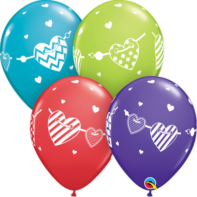 Qualatex 11 inch BANNER HEARTS Latex Balloons