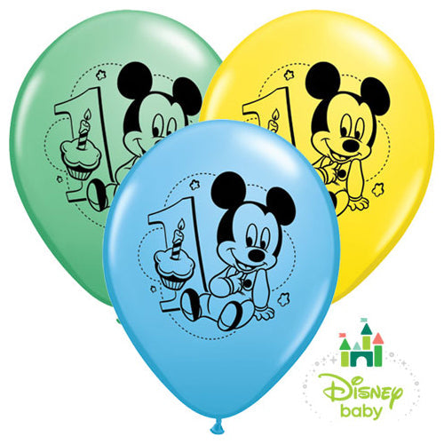 11 inch Qualatex Mickey 1st Birthday Latex Balloons - 38283