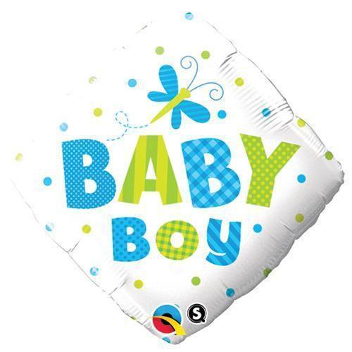 Qualatex 18 inch BABY BOY DOTS & DRAGONFLY Foil Balloon