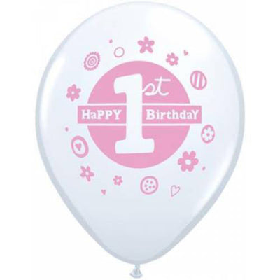 Qualatex 1ST BIRTHDAY GIRL Latex Balloons 32507-Q