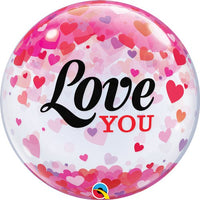 Qualatex 22 inch BUBBLE - LOVE YOU CONFETTI HEARTS Bubble Balloon 54604-Q