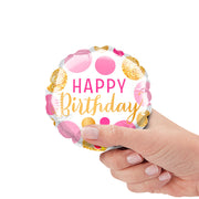 Qualatex 4 inch BIRTHDAY PINK & GOLD DOTS MINI SHAPE (AIR-FILL ONLY) Foil Balloon 25178-Q-U