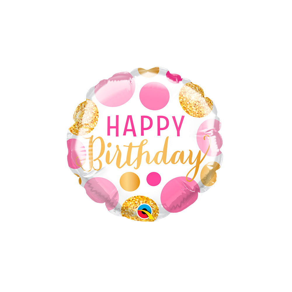 Happy Birthday Pink And Gold Dots Balloons
