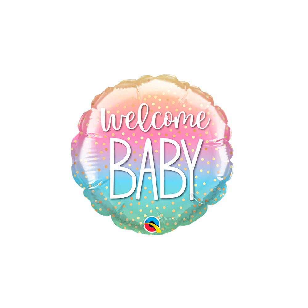 4in Qualatex Welcome Baby Rainbow Confetti Mini Balloon