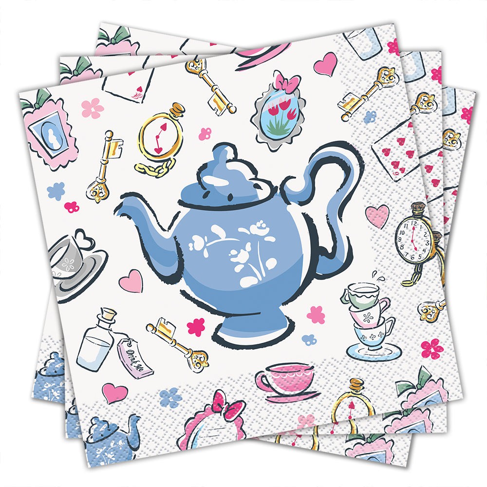 Alice in Wonderland Party Supplies for 16 - Large Paper Plates, Dessert Plates, Napkins & Table Cover - Great Birthday Tableware Set with Alice