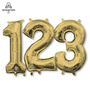 16 inch Small Numbers - White Gold Balloons - LA Balloons