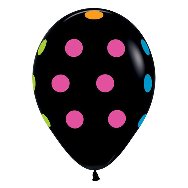 11 inch SEMPERTEX MULTI POLKA DOT - DELUXE BLACK - LA Balloons