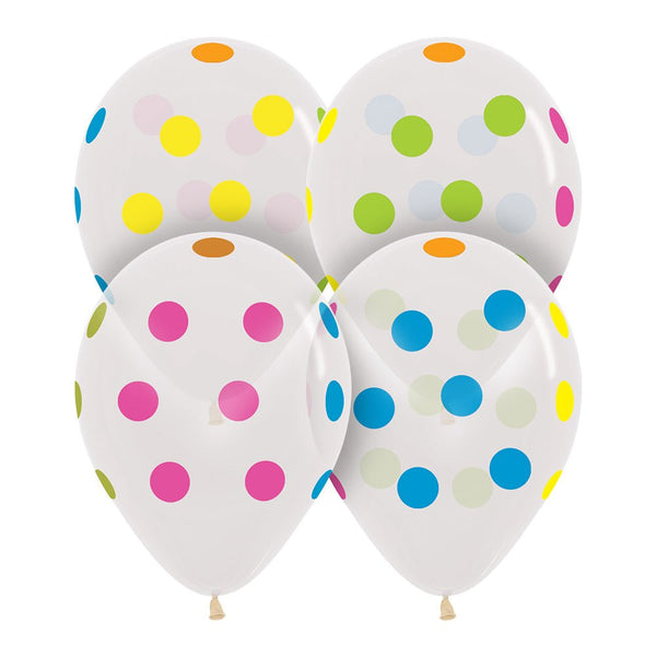 11 inch SEMPERTEX MULTI POLKA DOTS - CRYSTAL CLEAR - LA Balloons