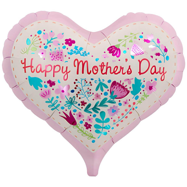 14 inch JELLY HEART - MOTHER'S DAY FLORAL LEAVES - LA Balloons