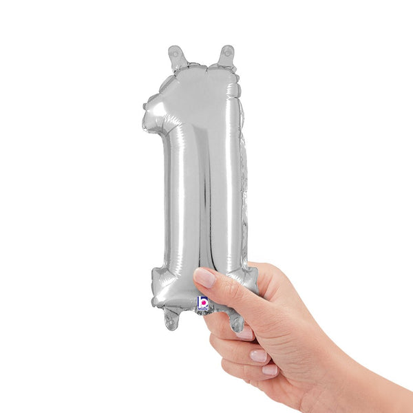 14 inch NUMBER 1 - SILVER MEGALOON - LA Balloons