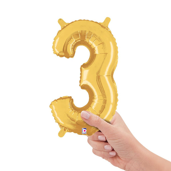 14 inch NUMBER 3 - GOLD MEGALOON - LA Balloons