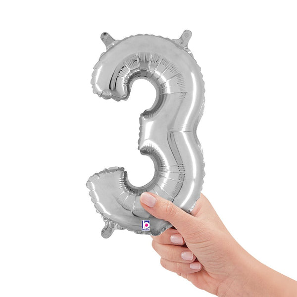 14 inch NUMBER 3 - SILVER MEGALOON - LA Balloons