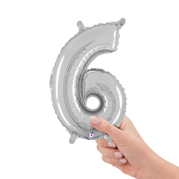 14 inch NUMBER 6 - SILVER MEGALOON - LA Balloons