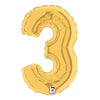 Betallic 7 inch NUMBER 3 - GOLD MEGALOON Foil Balloon 14843G-B-U