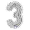 Betallic 7 inch NUMBER 3 - SILVER MEGALOON Foil Balloon 14843S-B-U