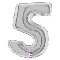 Betallic 7 inch NUMBER 5 - SILVER MEGALOON Foil Balloon 14845S-B-U