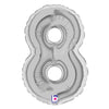 Betallic 7 inch NUMBER 8 - SILVER MEGALOON Foil Balloon 14848S-B-U