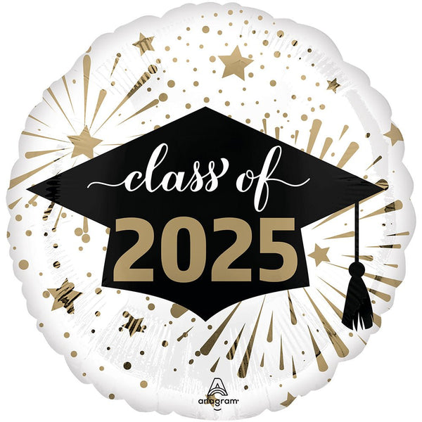 18 inch CLASS OF 2025 - WHITE & GOLD - LA Balloons