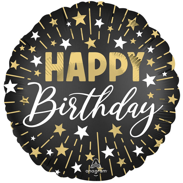 18 inch HAPPY BIRTHDAY BLACK SILVER GOLD - LA Balloons