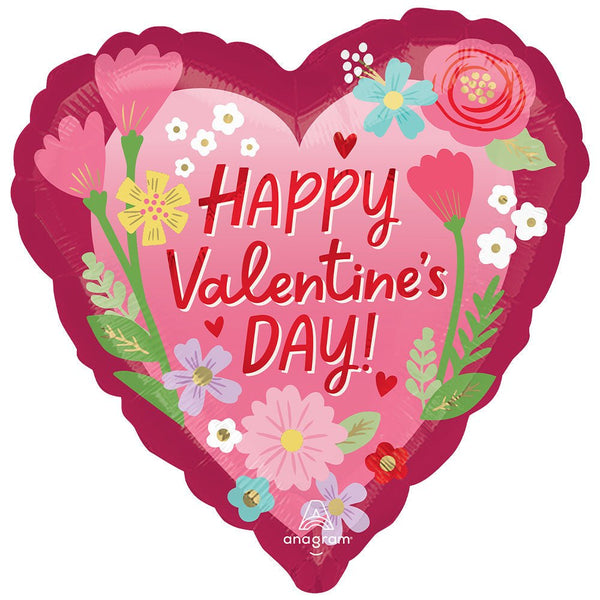 18 inch HAPPY VALENTINE'S DAY SENDING FLOWERS HEART - LA Balloons