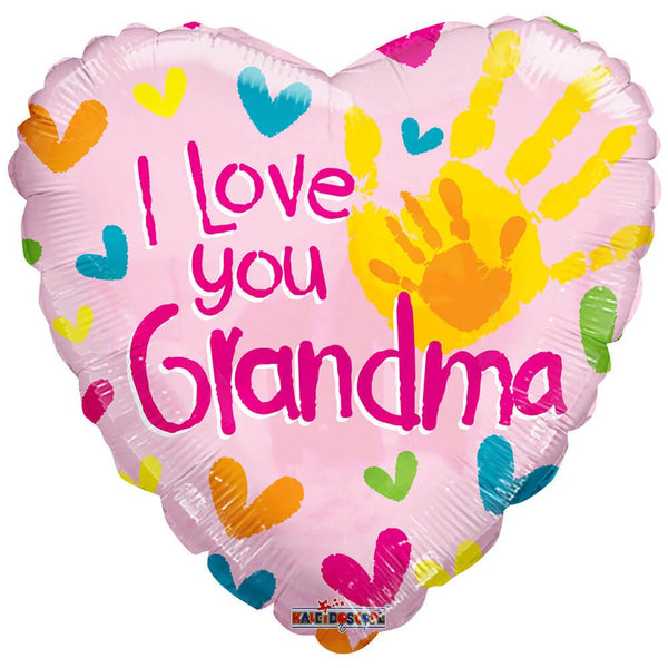 18 inch I LOVE YOU GRANDMA HANDPRINTS GELLIBEAN HEART - LA Balloons