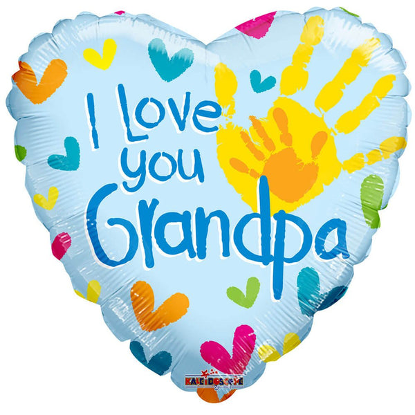 18 inch I LOVE YOU GRANDPA HANDPRINTS GELLIBEAN HEART - LA Balloons